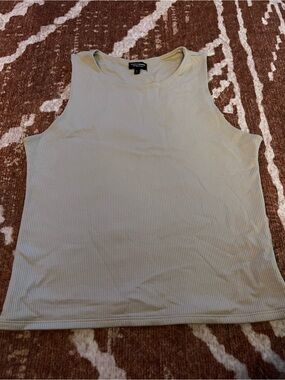 Ribbed Crewneck Tank Top in Beige